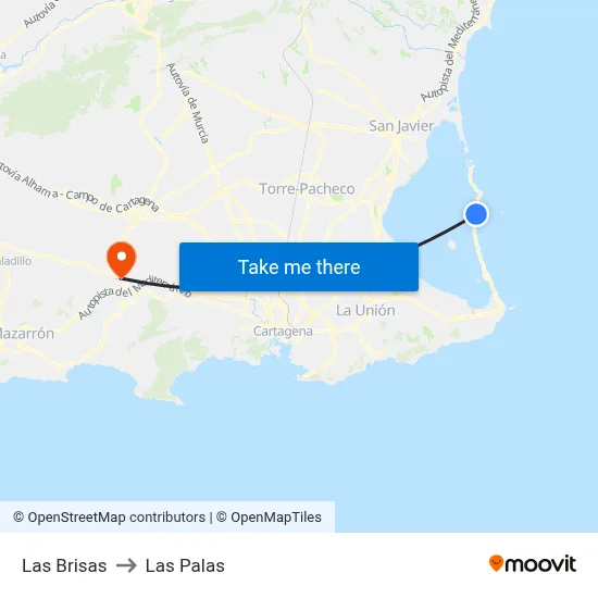 Las Brisas to Las Palas map