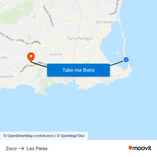 Zoco to Las Palas map