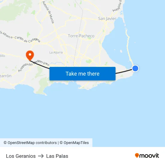 Los Geranios to Las Palas map