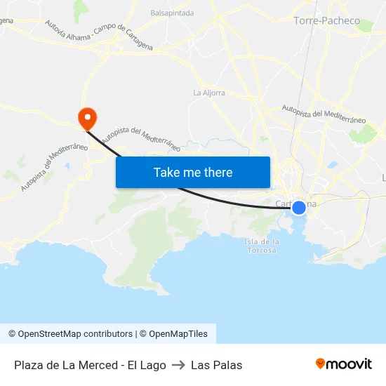 Plaza de La Merced - El Lago to Las Palas map
