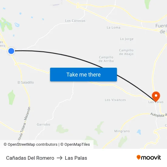 Cañadas Del Romero to Las Palas map