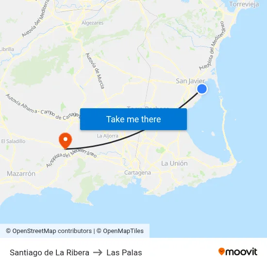Santiago de La Ribera to Las Palas map