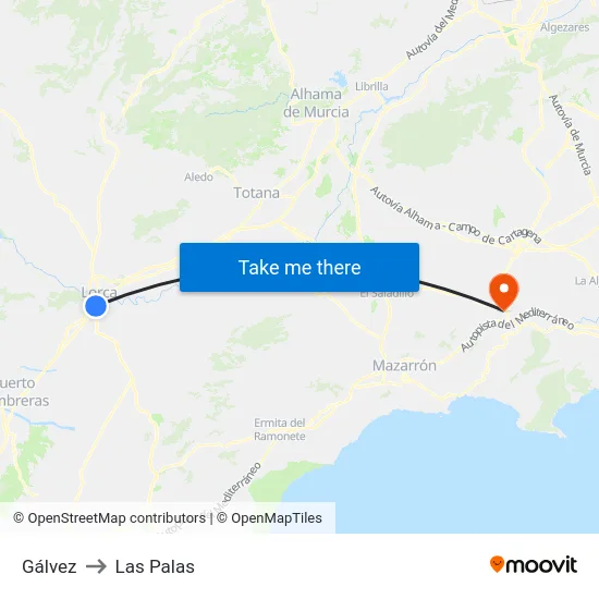 Gálvez to Las Palas map