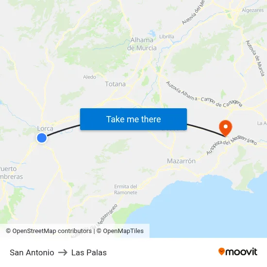 San Antonio to Las Palas map