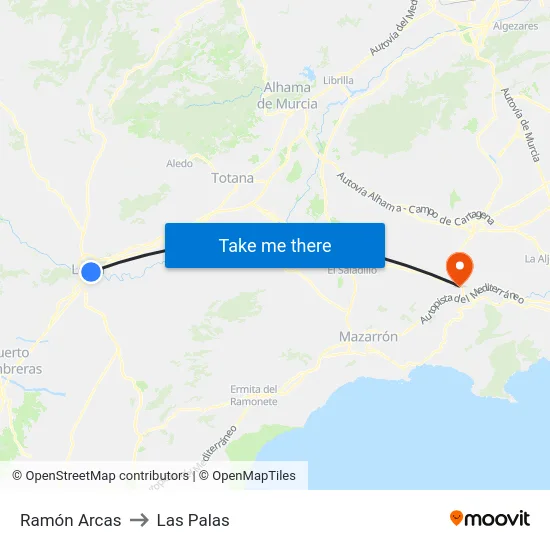 Ramón Arcas to Las Palas map