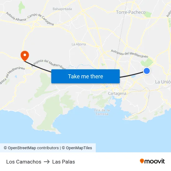 Los Camachos to Las Palas map