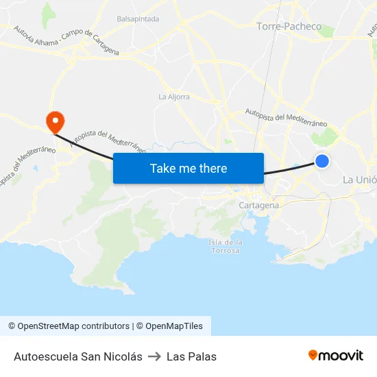 Autoescuela San Nicolás to Las Palas map
