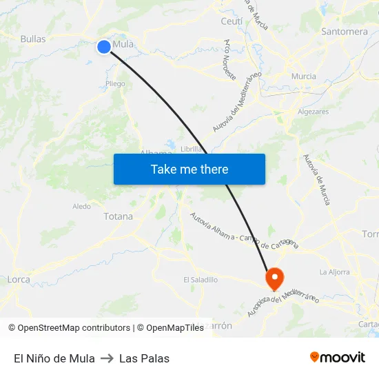 El Niño de Mula to Las Palas map