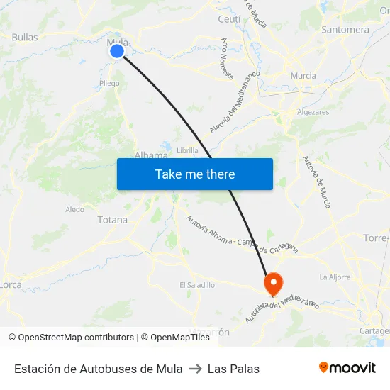 Estación de Autobuses de Mula to Las Palas map