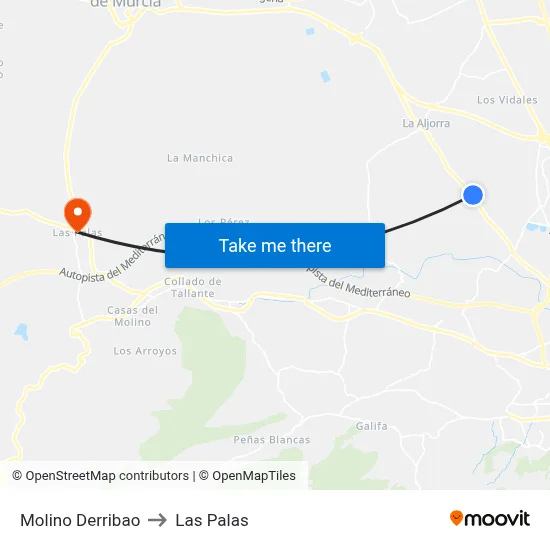 Molino Derribao to Las Palas map