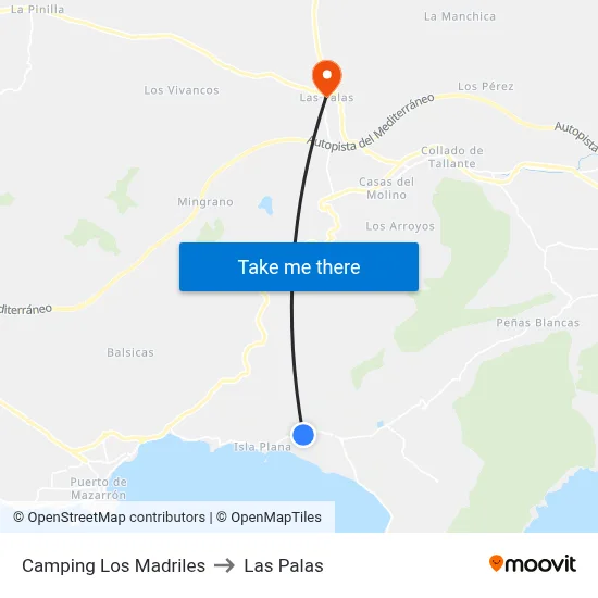 Camping Los Madriles to Las Palas map