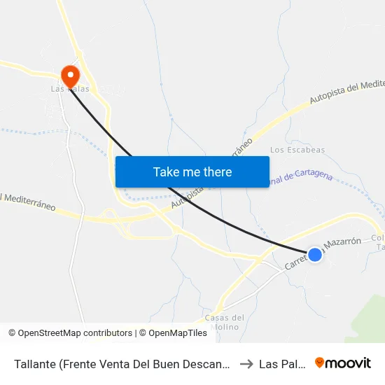 Tallante (Frente Venta Del Buen Descanso) to Las Palas map