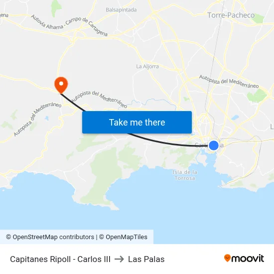 Capitanes Ripoll - Carlos III to Las Palas map