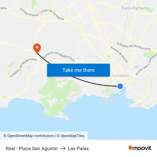 Real - Plaza San Agustín to Las Palas map