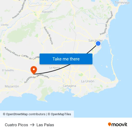 Cuatro Picos to Las Palas map