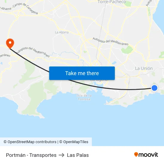 Portmán - Transportes to Las Palas map
