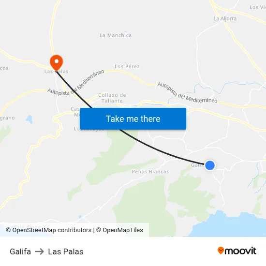 Galifa to Las Palas map