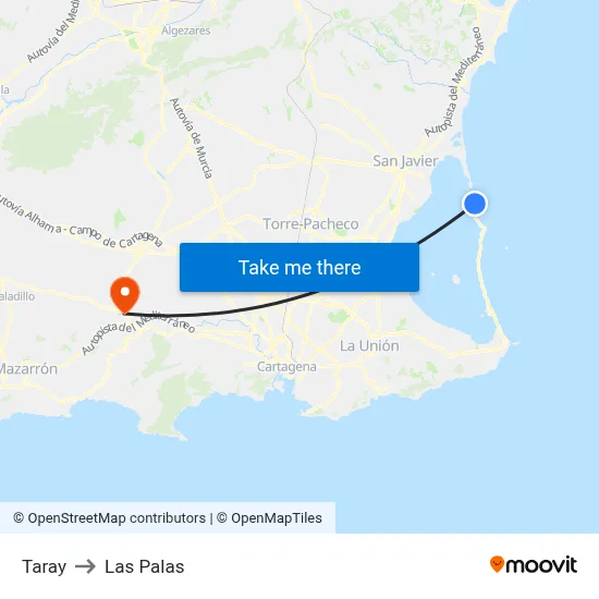 Taray to Las Palas map