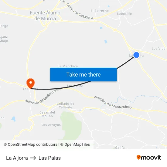 La Aljorra to Las Palas map