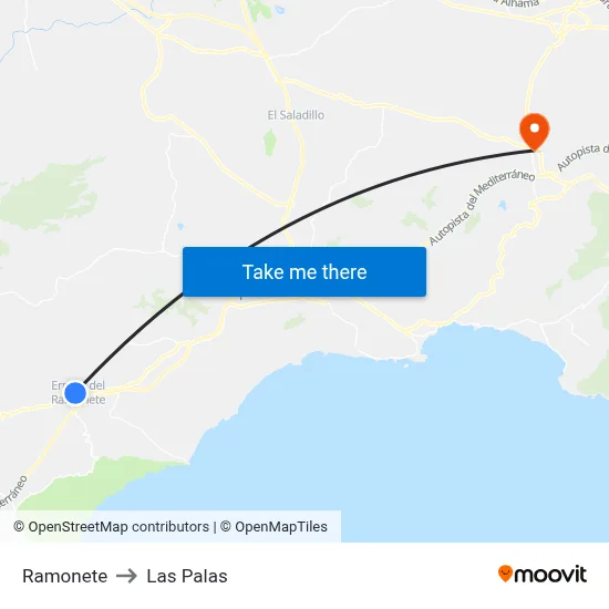 Ramonete to Las Palas map