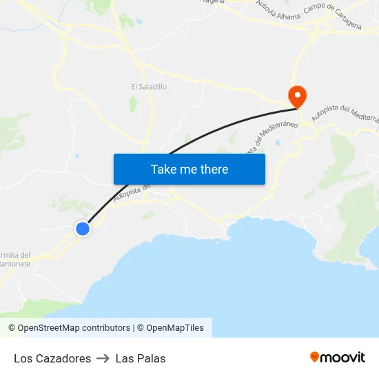 Los Cazadores to Las Palas map