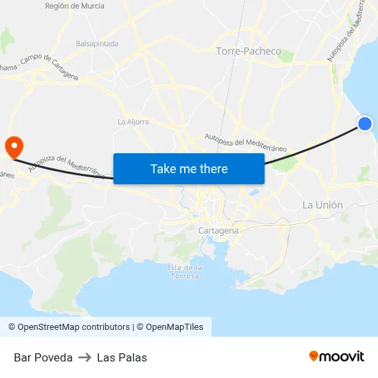 Bar Poveda to Las Palas map