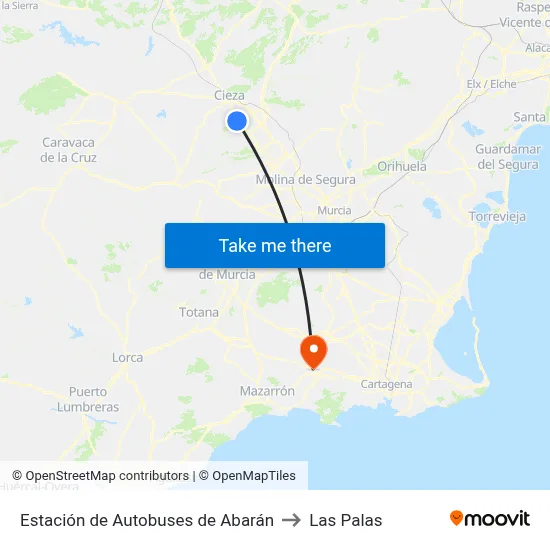 Estación de Autobuses de Abarán to Las Palas map