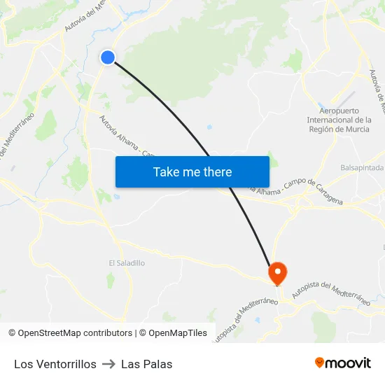 Los Ventorrillos to Las Palas map