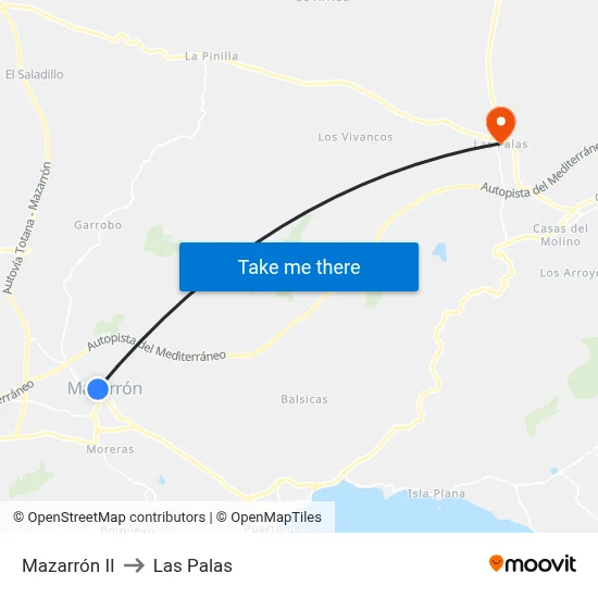 Mazarrón II to Las Palas map