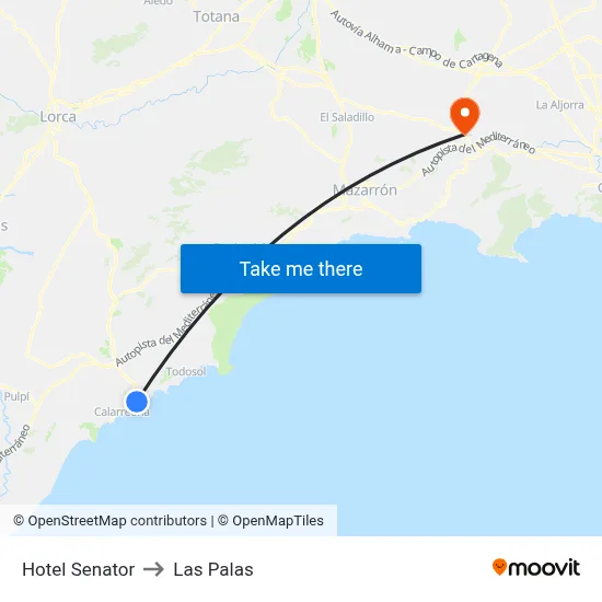 Hotel Senator to Las Palas map