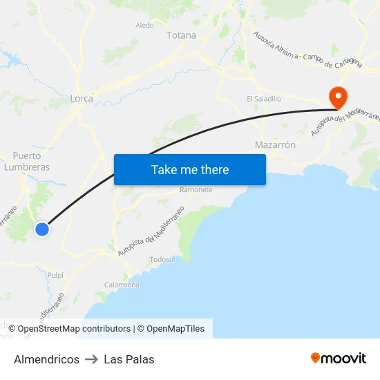 Almendricos to Las Palas map