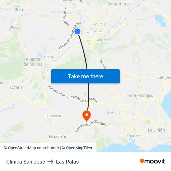 Clínica San José to Las Palas map