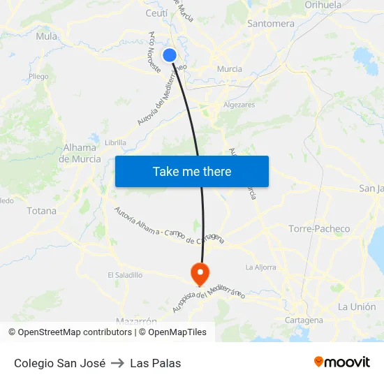 Colegio San José to Las Palas map