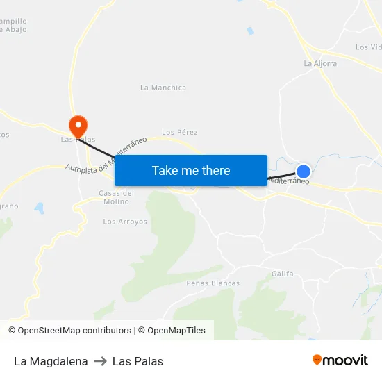 La Magdalena to Las Palas map