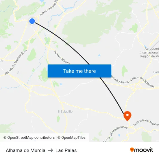 Alhama de Murcia to Las Palas map