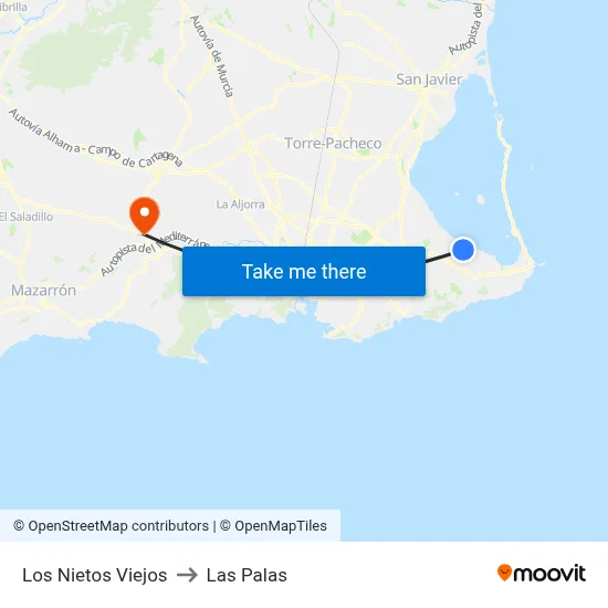 Los Nietos Viejos to Las Palas map