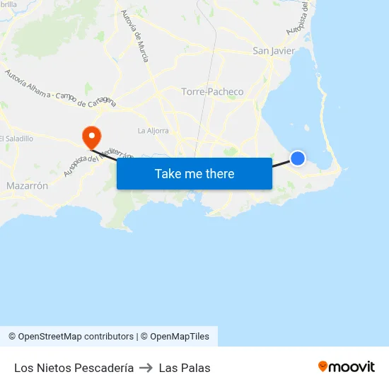Los Nietos Pescadería to Las Palas map