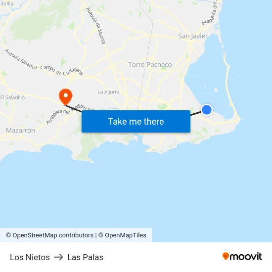 Los Nietos to Las Palas map