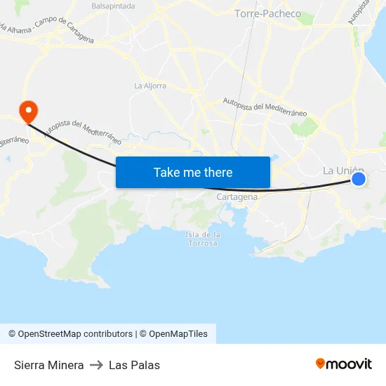 Sierra Minera to Las Palas map