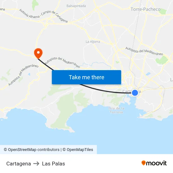 Cartagena to Las Palas map