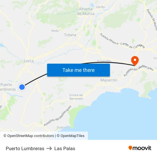 Puerto Lumbreras to Las Palas map