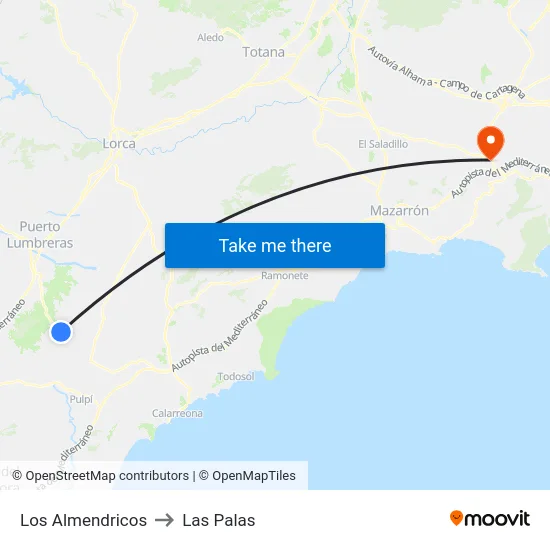 Los Almendricos to Las Palas map