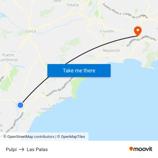 Pulpí to Las Palas map