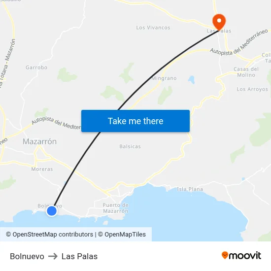 Bolnuevo to Las Palas map