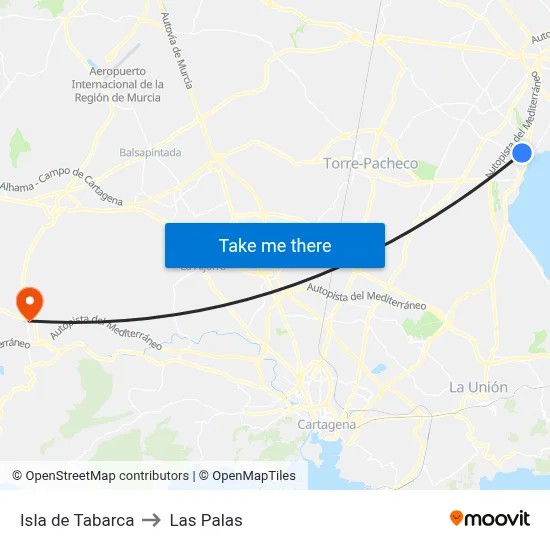 Isla de Tabarca to Las Palas map