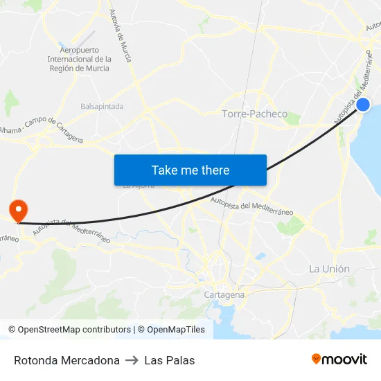 Rotonda Mercadona to Las Palas map