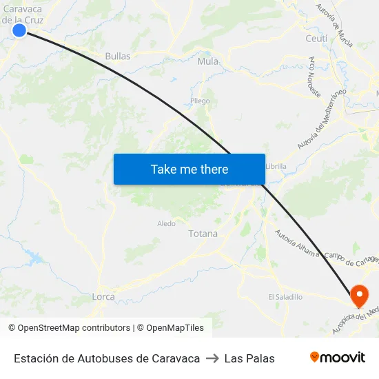 Estación de Autobuses de Caravaca to Las Palas map
