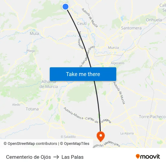 Cementerio de Ojós to Las Palas map