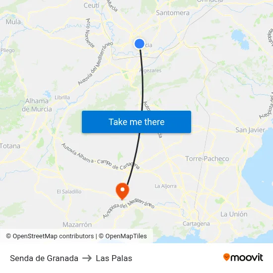 Senda de Granada to Las Palas map