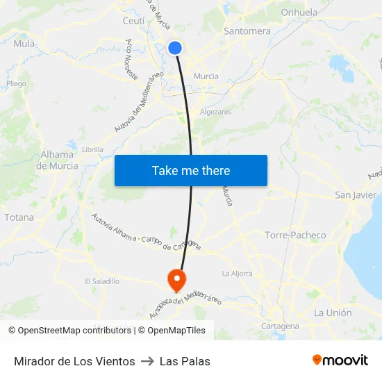 Mirador de Los Vientos to Las Palas map